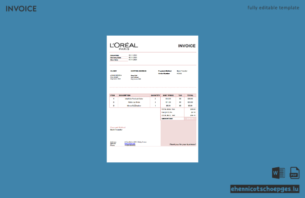 USA L'Oréal Paris Rechnungsbeispiel Vorschau